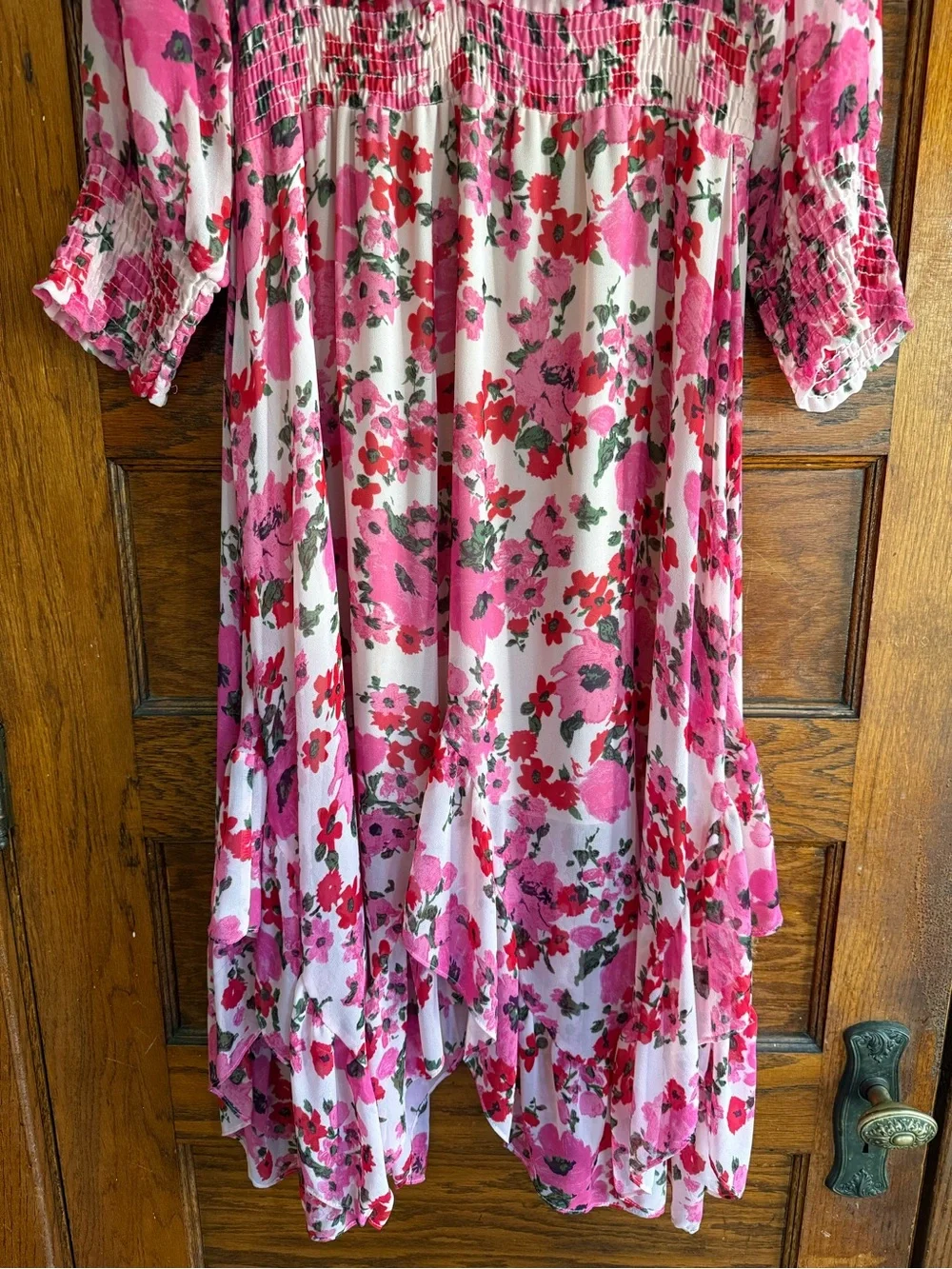MISA Samantha Dress Flowy Floral Midi Ruffle Long Sleeve V Neck US L - Picture 4 of 15